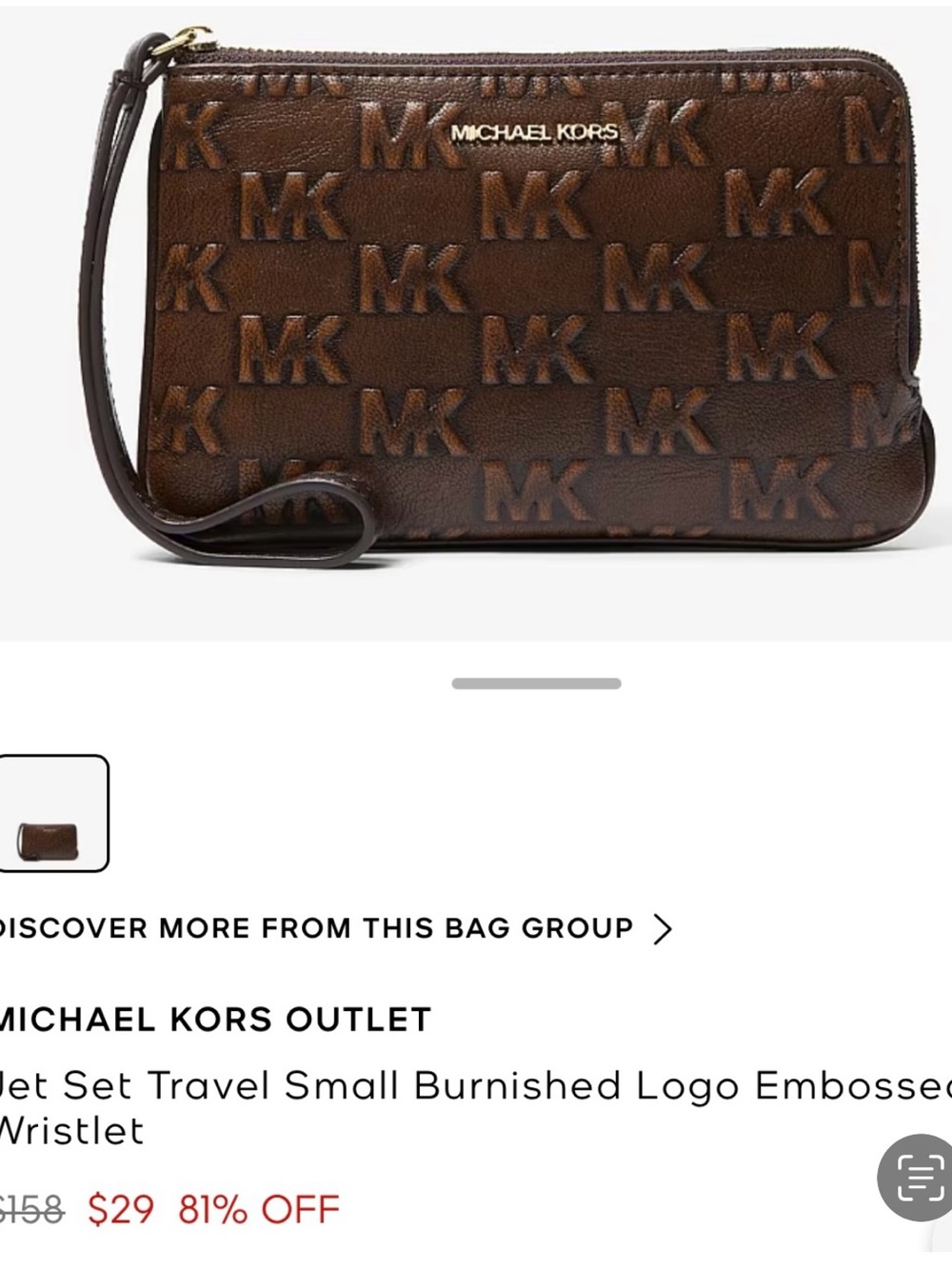 Michael Kors Small Brown Embossed MK Logo Wristlet